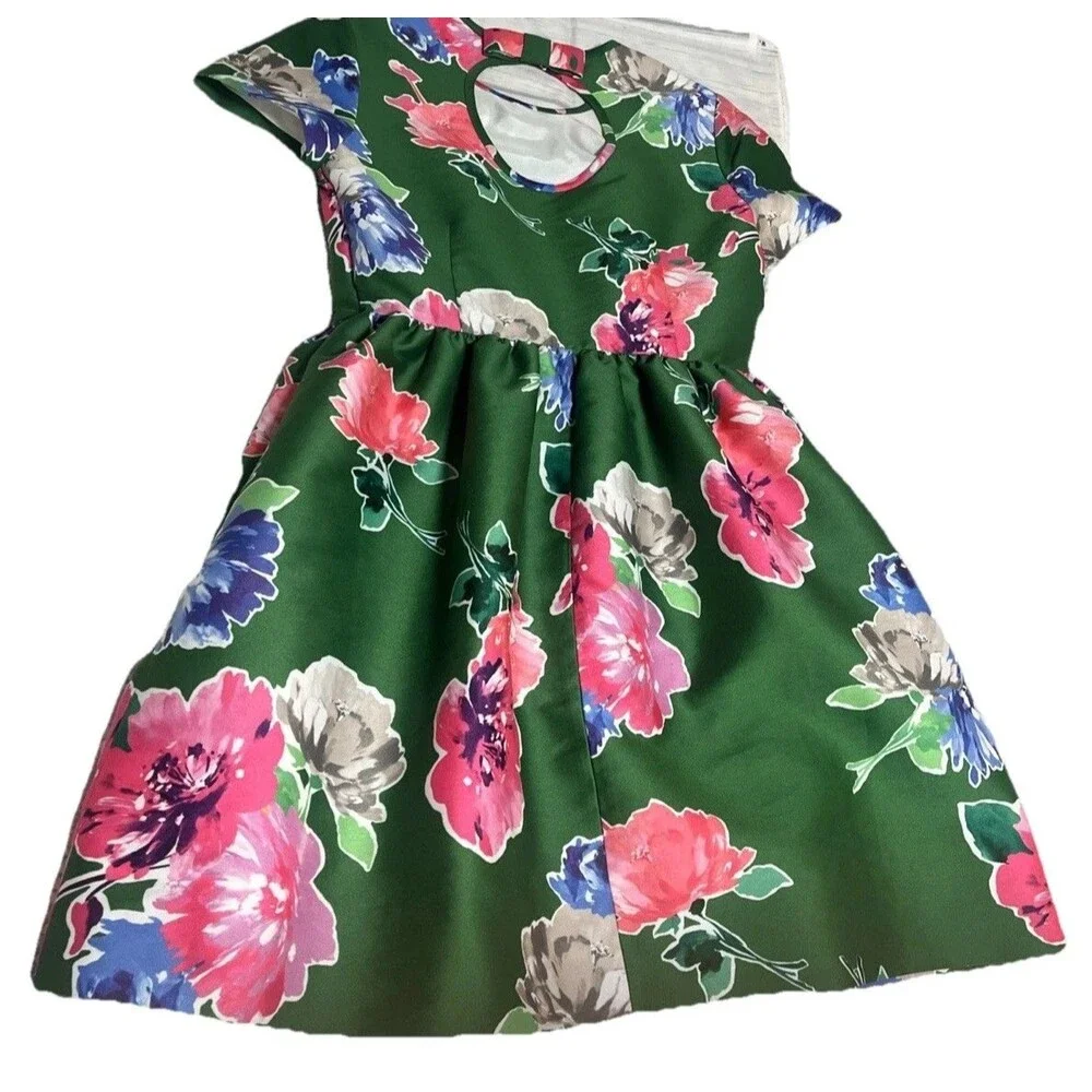 Kate Spade Stelli In Full Bloom Dress Size 10 Green Floral Fit Flare